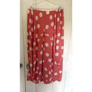 Skullz London Women's Pink/White Polka Dot Palazzo Pants L Elastic Waist Pockets